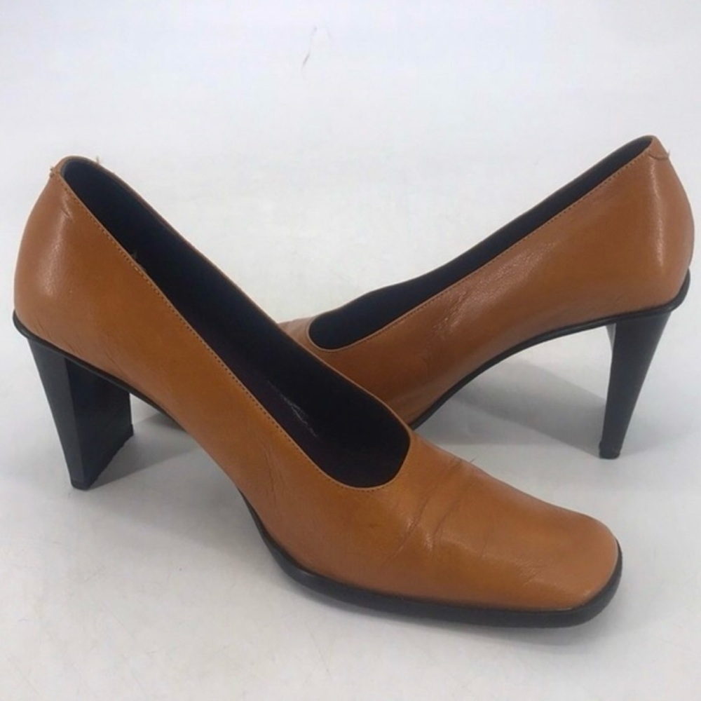 Vintage 90’s Genuine Leather Artisan Hand Crafted Square Toe Made In Italy Heels